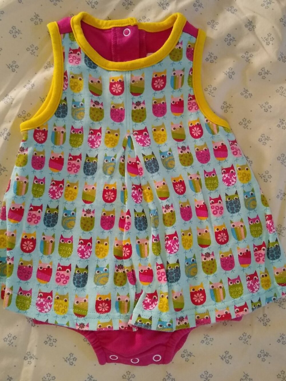 Zutano Baby Girl 6M Owl Print Dress Romper Pink Blue Cotton Outfit